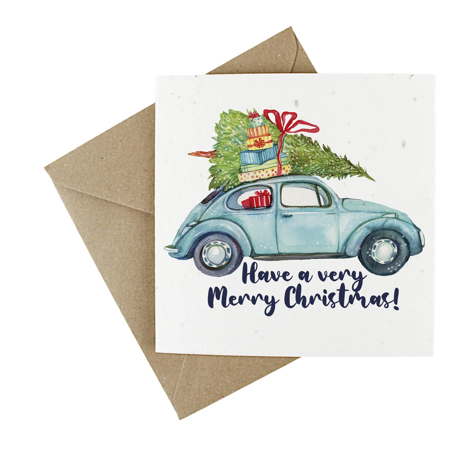 Blue Car & Christmas Tree Card - Plantable Wildflower Seeded Xmas Cards 5pk