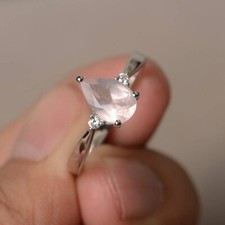 Natural Rose Quartz Pear Cut Gemstone 925 Sterling Silver Women Designer Ring