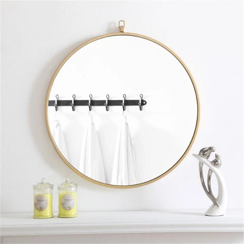 Elegant Decor Rowan 24" Round Metal Frame Hooked Mirror in Brass - Picture 2 of 9