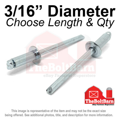 3/16'' Dome Head Blind Pop Rivets Aluminum/Aluminum Mandrel Plain(Pick Size &Qty)
