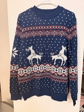 Tipsy Elves Ugly Christmas Sweater Naughty Reindeer Red White Blue Mens Medium