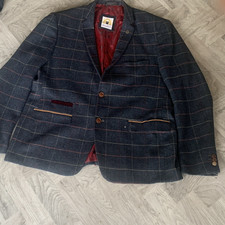 Marc Darcy Blue Tweed Check 2 Piece Suit Tailored 50R Jacket 34x30 Trousers