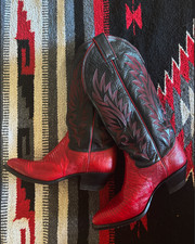 Vintage Red Lizard Black Leather Justin Women's Cowboy Boots size 7