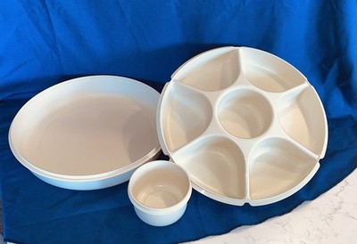 Vintage Tupperware Divided Veggie Fruit & Dip Serving Tray Container 3 pieces