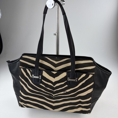 Coach Zebra Stripe Tote Bag Purse Black Cream Animal Print Large