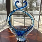 Vintage MCM J.I. Co Murano Venetian Blue Glass Love Vase Sculpture 12”