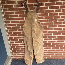 Vtg Carhartt Double Knee Overalls Bib 38x32 Tan Workwear Aged Wear 100 Years
