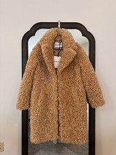 Cappotto Teddy Pelliccia Ecopelliccia Stand Studio Camille Cocoon Beige EU 32 US XS Oversized Nuovo con etichette