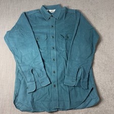 Vintage Woolrich Shirt Mens L Teal Heavy Chamois Flannel Button Up USA Made