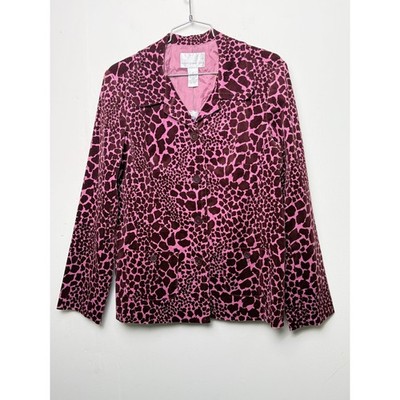 Womens Pink Brown Giraffe Print Corduroy Blazer Jacket Size S Susan Graver