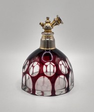 Antique Perfume Bottle Cranberry Glass Faceted Brass Metal Tube Gilt