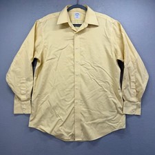 Brooks Brothers Dress Shirt Mens 16-34 Yellow Gingham Non-Iron Cotton Oxford