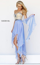Sherri Hill Dress Womens 4 Blue Beaded Sweetheart Hi Low Chiffon Prom Pageant