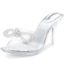 NBUUNBU Clear Heels With Rhinestone Bow Strappy Sandals For Women Ankle...