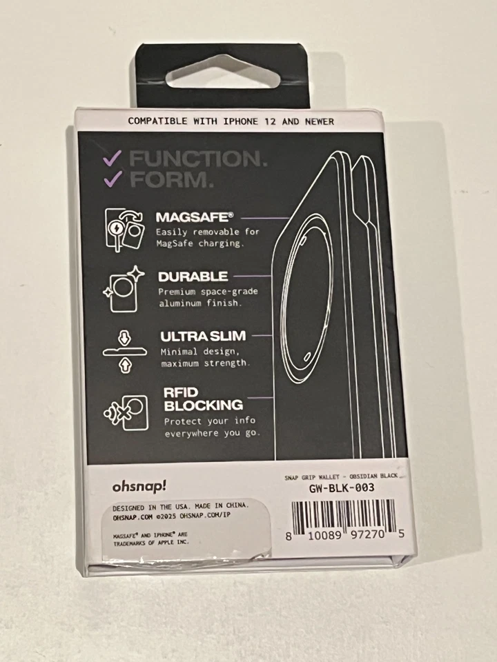 Cartera con tarjeta RFID con agarre magnético MagSafe para teléfono OhSnap Snap - negra Foto 3 de 3