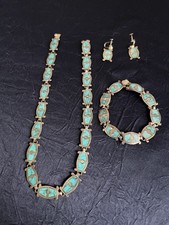 VTG Taxco 950 Sterling Silver Turquoise Necklace Bracelet & Earrings Set Mexico