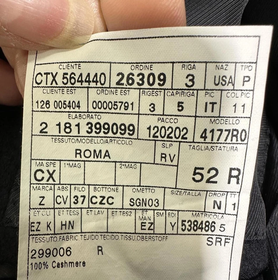 Abrigo Ermenegildo Zegna 52R negro cachemir puro clásico italiano de lujo Foto 4 de 4