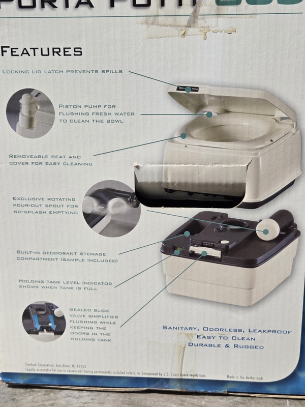 Thetford Porta Potti 365 Portable Toilet, 4 Gal Water/5.5 Gal Waste, White/Black
