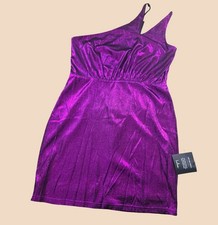 Lulus Mini Dress Womens Size Large Purple Metallic One Shoulder Holiday NEW Chic