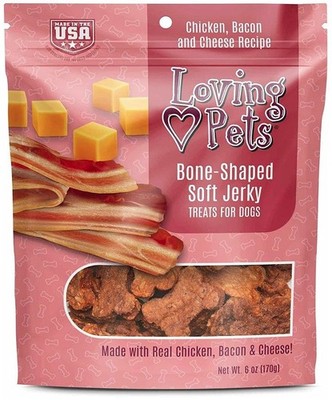 Dog, Loving Pets Bone-Shaped Soft Jerky Treats Bacon (6 oz)