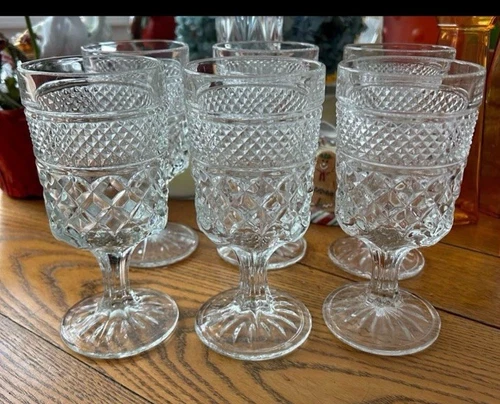 6 PC Vintage Anchor Hocking Wexford Wine Water Glasses Goblets 6 5/8” Tall 8oz