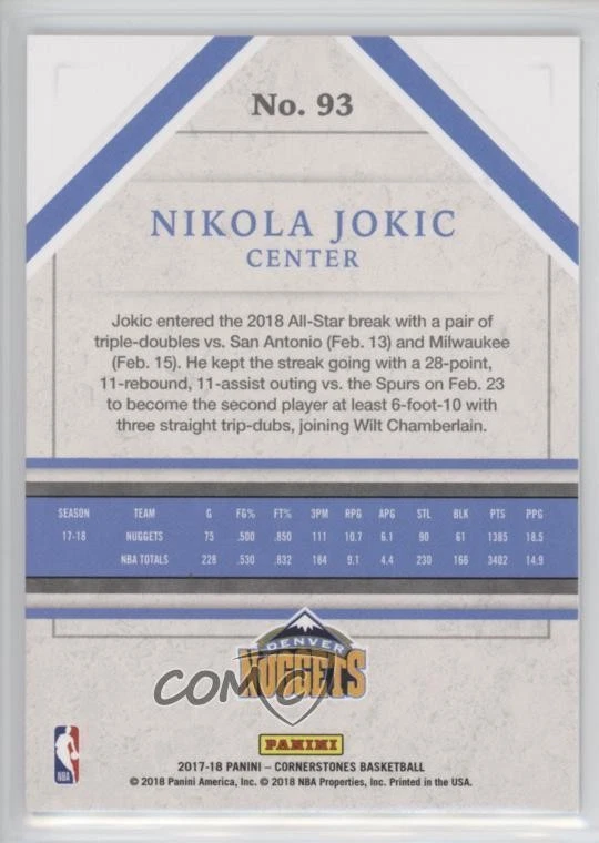 2017-18 Panini Cornerstones Crystal /89 Nikola Jokic #93 - Image 2 of 2