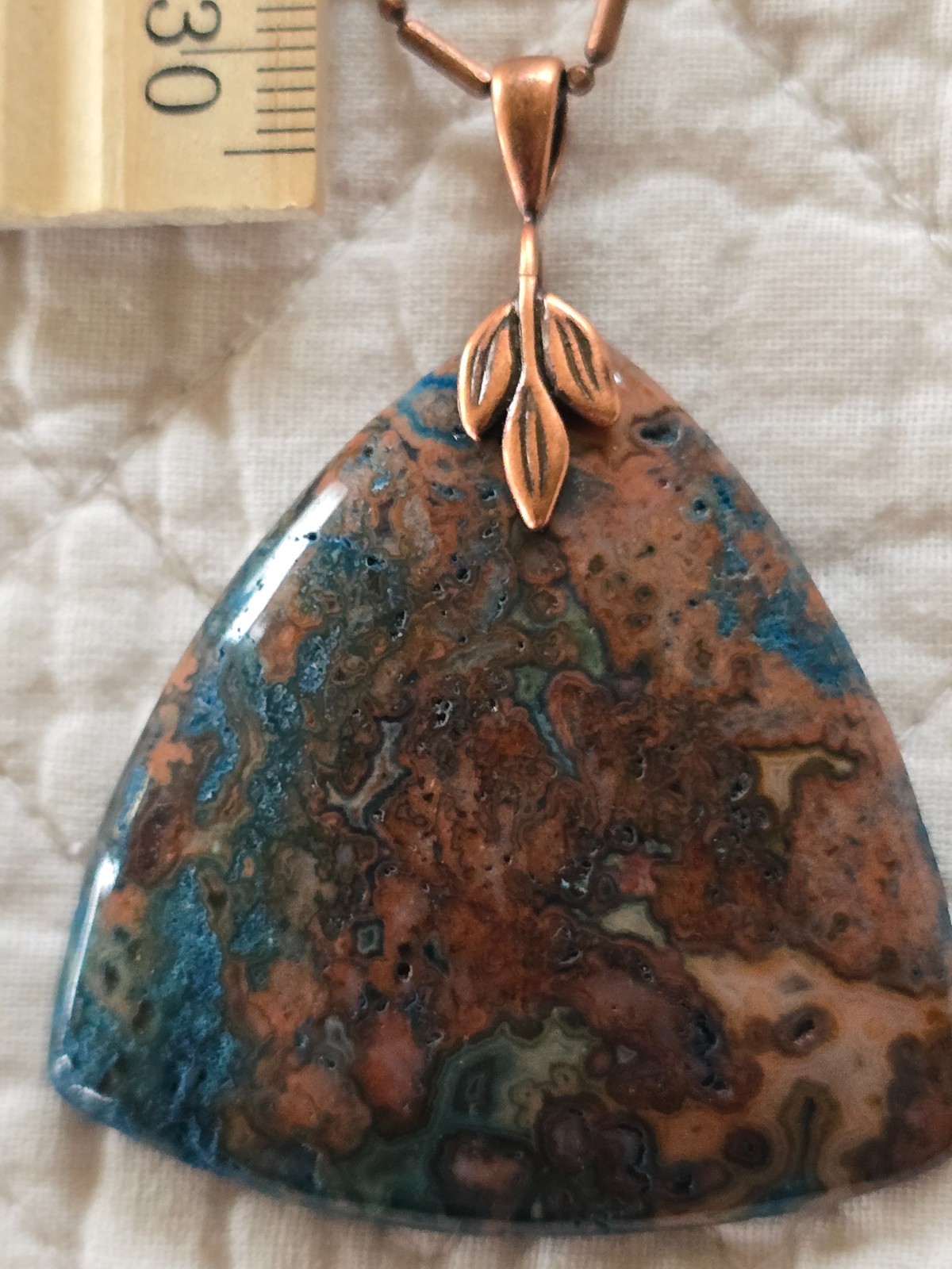 Triangular Teal and Copper Colored Crazy Lace Aga… - image 8