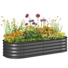 Outsunny Galvanised Raised Garden Bed Planter Box with Safety Edging, Dark Grey