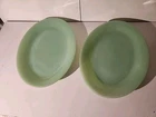 2 Fire King Green Jadite Jane Ray 12" Platters LQQK