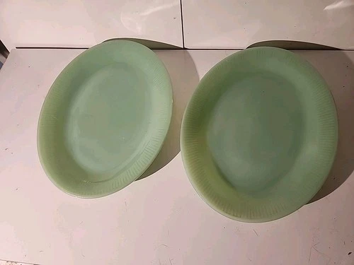 2 Fire King Green Jadite Jane Ray 12" Platters LQQK