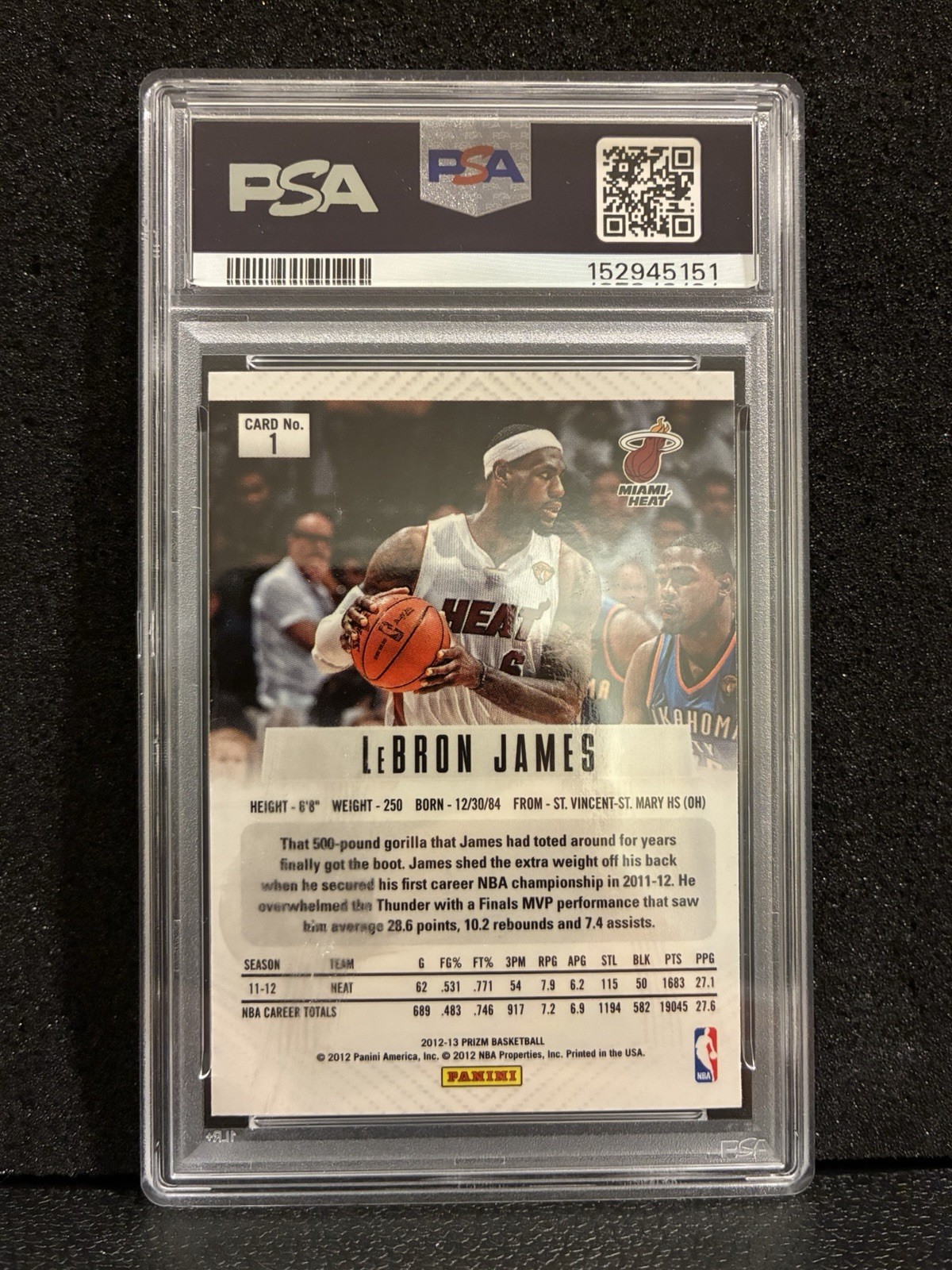 2012 PANINI PRIZM #1 LEBRON JAMES PSA 9 🔥FIRST YEAR PRIZM🔥 view 2