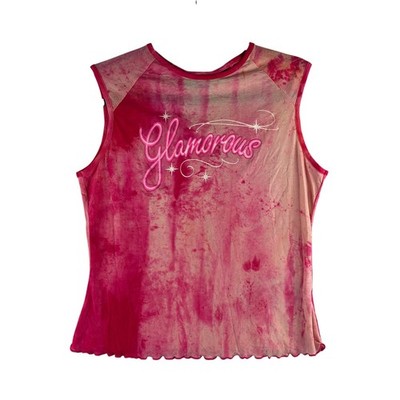Y2K Vtg No Boundaries Pink Tie Dye  Glamorous  Juniors XL Lettuce Hem Nylon