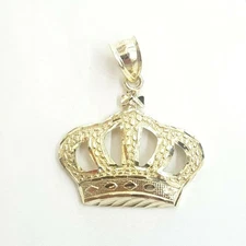 10k yellow gold crown pendant charm fine jewelry gift necklace diamond cut 2.3g