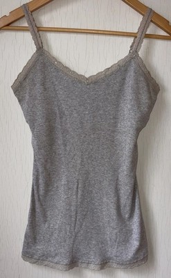 Y2k Grey Cami Tank Top Lace Trim Sequin Ribbed Knit Fairy Grunge Layered M