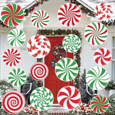 18 PCS Large Outdoor Christmas Ornaments, Double Sided Candy Christmas Decoratio