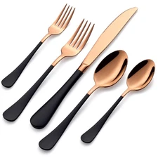 Rose Gold & Black Silverware Set 20 Pcs for 4 Stainless Steel Kitchen Utensils