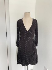 American Eagle Dress Women M Black Polka Dot Wrap Mini Capsule Minimalist Ruffle