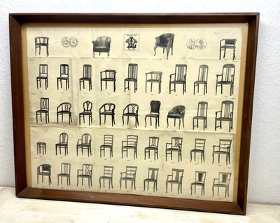 Art Deco Katalogausschnitt Stühle im Holzrahmen hinter Glas Bild Verkaufskatalog