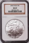 2005 $1 AMERICAN SILVER EAGLE NGC MS69 CLASSIC BROWN  Blast White