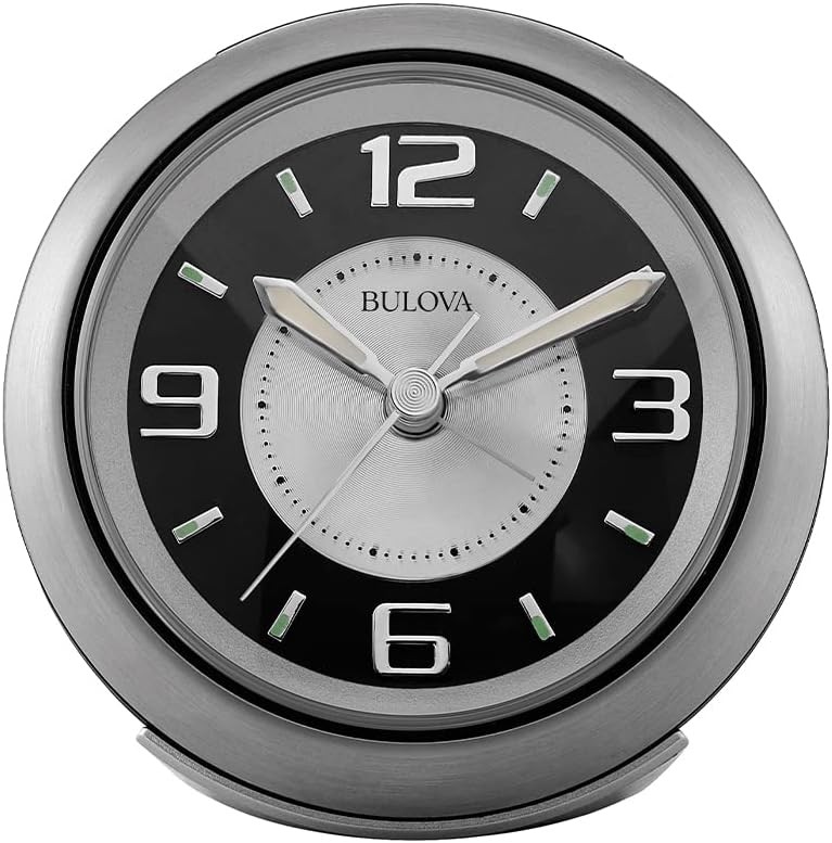 Night-Light Alarm Clock Brushed Silver-Tone Case Illuminated Dial Quiet Sweep