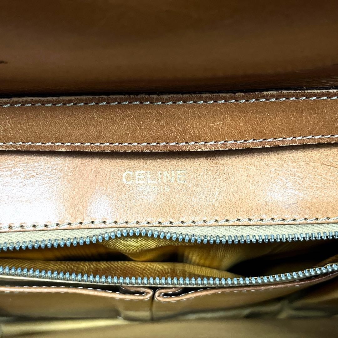 CELINE Old Celine Triomphe Macadam Shoulder Bag Beige Leather Authentic — image 15