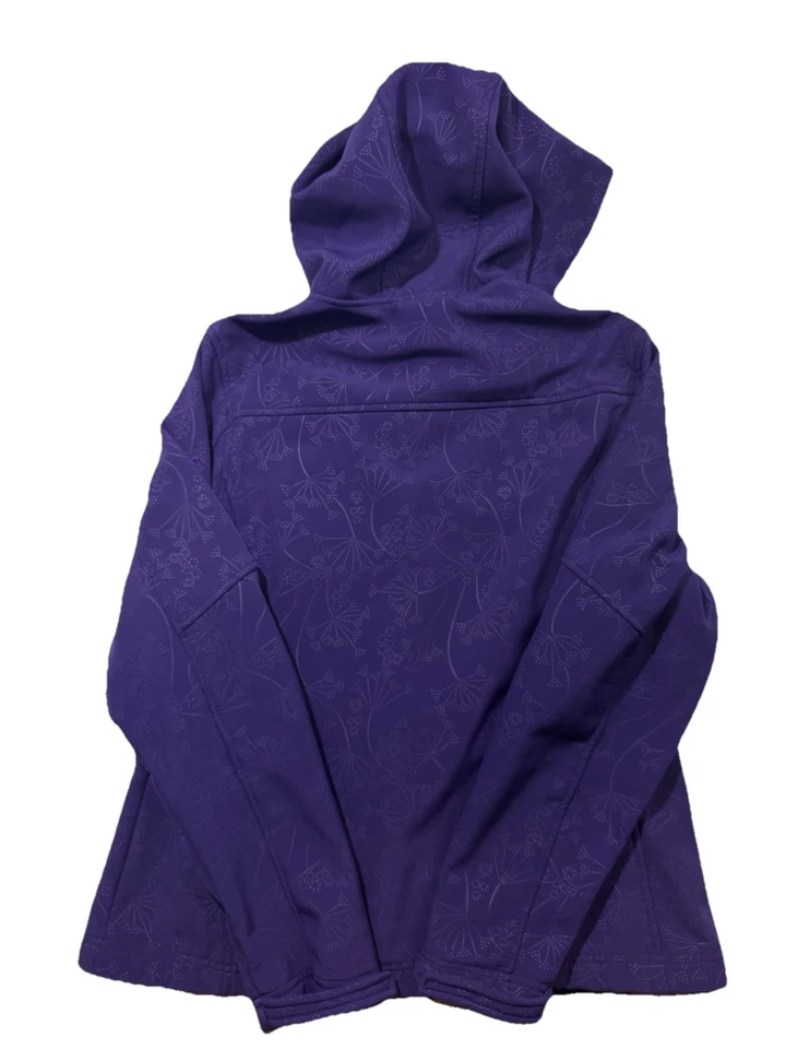 Jaqueta feminina vertical 9 roxa com capuz zíper completo tamanho XL bolso faltando zíper - Imagem 2 de 4