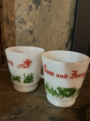 Vintage Hazel Atlas Tom And Jerry Egg Nog Mugs  4oz. EUC Holiday Christmas