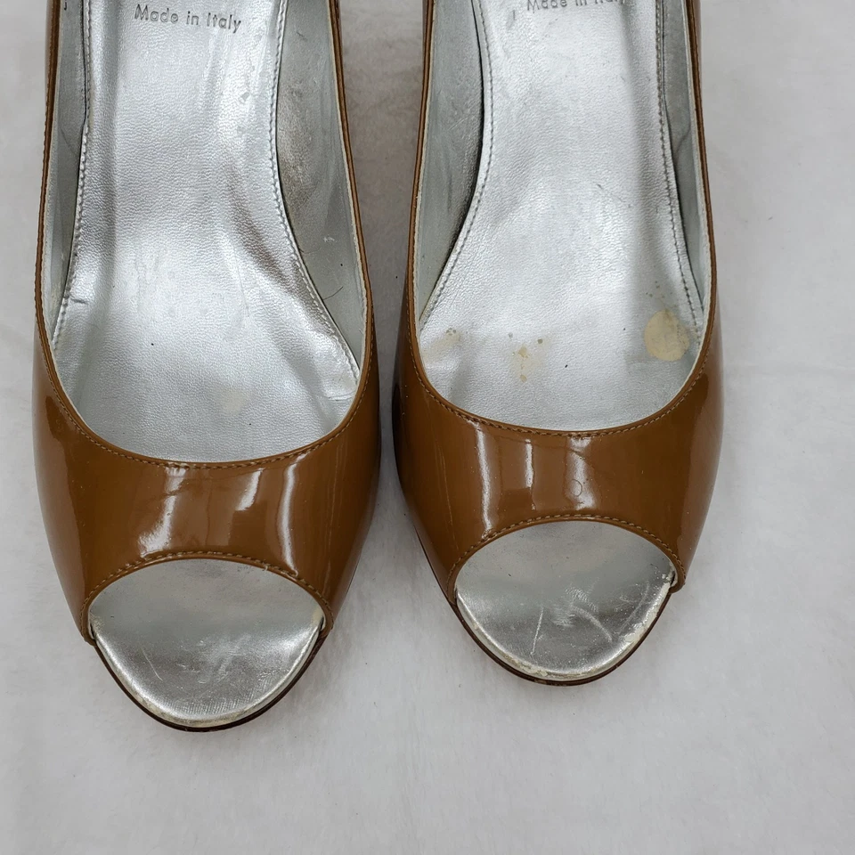 J. Zapatos Crew Para Mujer Talla 9.5 Marrón Caramelo Charol Tacones Hechos en Italia Foto 3 de 4