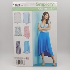 Simplicity 1163 Women's Knit Skirts Length Variations Faux Wrap Size 14-22 Uncut