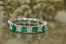4Ct Green Emerald Simulated Diamond Eternity Band 14k White Gold Plated