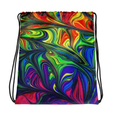 Abstract Psychedelic Paint Dripping Psych Crazy Art Retro Drawstring bag