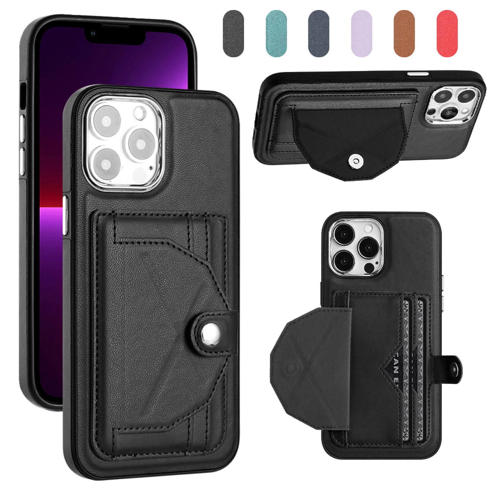 Premium Leather Card Holder Wallet Case for iPhone 15 14 13 12 11 Pro Max SE-image