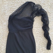 Asos Dress Black One Shoulder Mini LBD Lace Party Womens Size 4