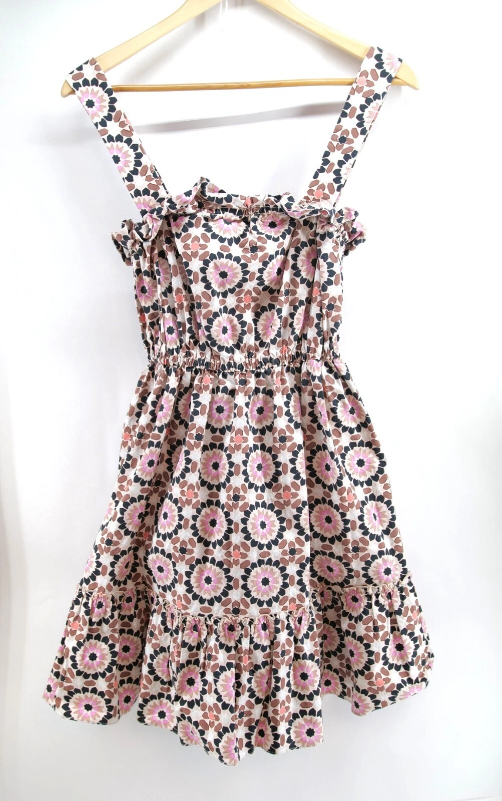 Abito Kate Spade New York nuovo con etichette donna 6 mosaico floreale poplin rosa motivo marrone